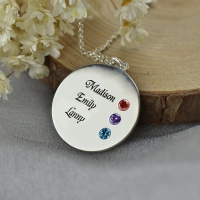 Grandma's Disc Necklace with 3 Birthstones & Names