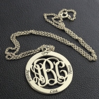 Circle Family Monogram 4 Names Necklace Sterling Silver