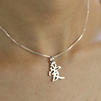 Chinese/Japanese Kanji "Love" Pendant Necklace in Silver