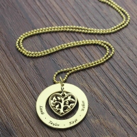 Circle Family Tree Name Pendant Necklace In Gold