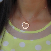 Open Heart Necklace with Name & Birthstone Rose Gold