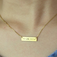 Engraved Date Bar Necklace 18K Gold Plated