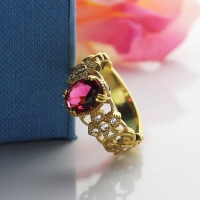 Engraved Name Mantilla Oval Engagement Ring Gold Plated 925 Silver