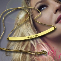 Personalized Gold Curved Bar Name Necklace