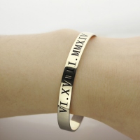 Personalized Roman Numeral Date Cuff Bangle Sterling Silver