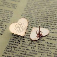 Heart Monogram Stud Earrings Rose Gold