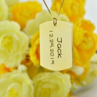 Dog Tag Pendant with Name and Birth Date Gold Plated Silver