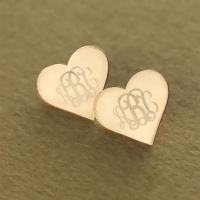 Heart Monogram Stud Earrings Rose Gold