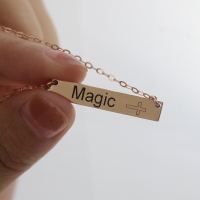 Engraved Bar Name Necklace with Icon Rose Gold