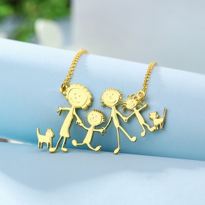 Personalized Children Drawing Necklace in Gold
