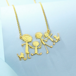 Personalized Children Drawing Necklace in Gold