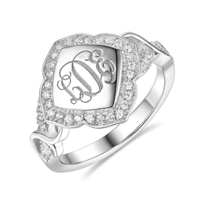 Personalized Flower Design Ring with CZ Initial Monogram