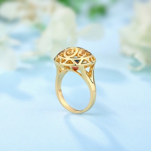 Monogram Cage Ring With Heart Birthstones In Gold