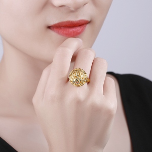 Monogram Cage Ring With Heart Birthstones In Gold