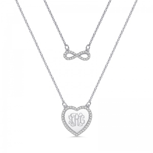 Personalisierte doppellagige Monogramm-Infinity -Halskette in Sterlingsilber