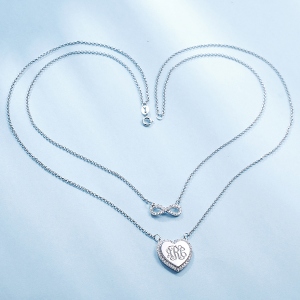 Custom Monogram Infinity Double-Layered Necklace Sterling silver