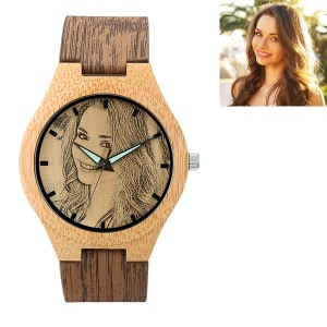Reloj de madera de bambú personalizado con foto para hombre/mujer