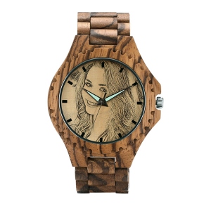 Unique Zebrawood Photo-Engraved Wristwatch