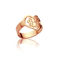 Handmade 3-Initial Monogram Heart Shape Initials Ring Rose Gold