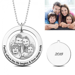 Customer Engraved Circle Photo Necklace Sterling Silver