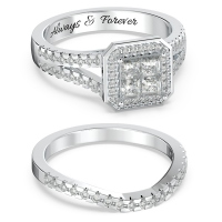 Halo Princess Cut Wedding Ring Set
