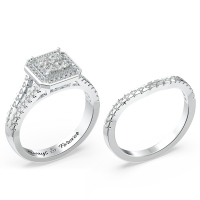 Halo Princess Cut Wedding Ring Set